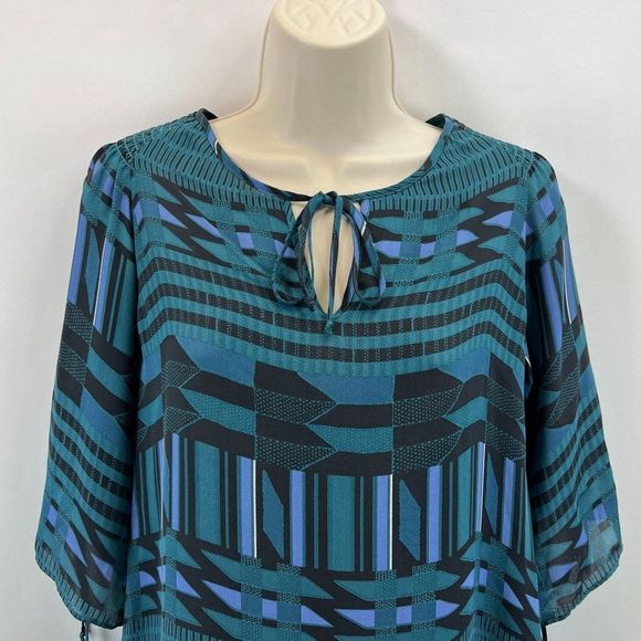 Parker Womens Sz XS Silk Sheer Geometric Tie Sleeve Blouse - Picture 2 of 6